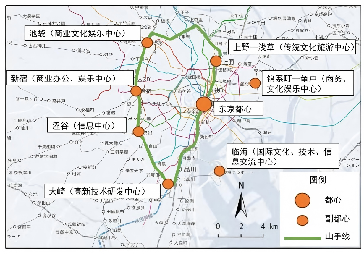 山手沿线“一核七心”城市空间结构图 012